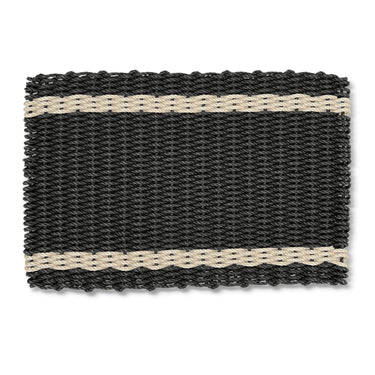 Lobster Rope Doormats, Outside Doormat for Front Door in Black with Light Tan Tailored Stripes